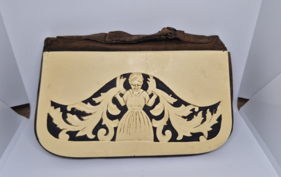 OSMANLI DÖNEMİ EL YAPIMI GALALİT APLİKLİ ANTİKA DERİ ÇANTA