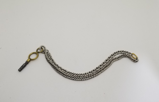 OSMANLI DÖNEMİ ORİJİNAL GÜMÜŞ İPEK ZİNCİRİYLE CEP SAATİ KURMA ANAHTARI