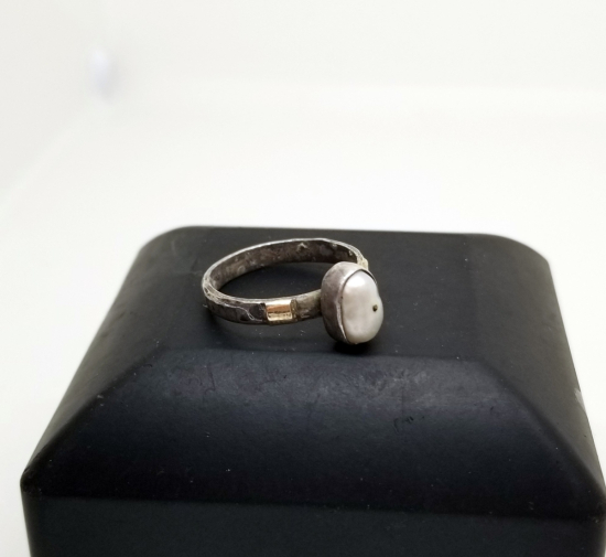 OSMANLI DÖNEMİ ALTIN APLİKLİ ÖZEL YAPIM İNCİ TAŞLI GÜMÜŞ YÜZÜK