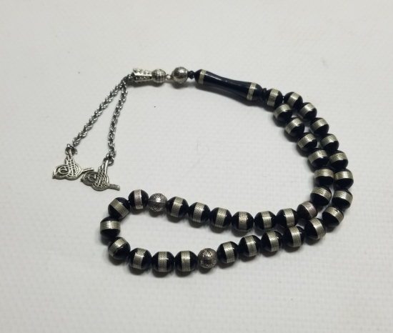 ÜZERİ GÜMÜŞ İŞLEMELİ ANTİKA KUKA TESPİH