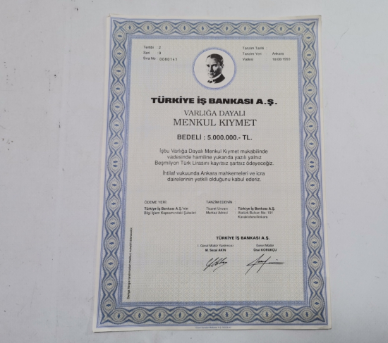 TÜRKİYE İŞ BANKASI HİSSE SENEDİ