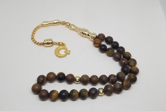 İMAME VE PÜSKÜLÜ ALTIN KAPLAMA 33LÜK DOĞAL TAŞ TESPİH