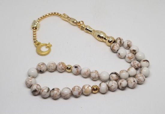 ALTIN KAPLAMA İMAME VE PÜSKÜLLÜ 33LÜ DOĞAL TAŞ TESPİH