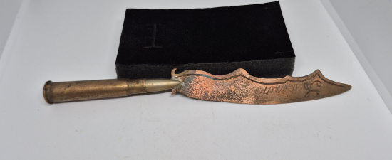 1. DÜNYA SAVAŞI DÖNEMİ İÇİ BOŞALTILMIŞ MAVZER MERMİSİNDEN YAPILMIŞ ALMAN CEPHE HATIRASI OBJE