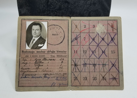 2. DÜNYA SAVAŞI DÖNEMİ DEVLET DEMİR YOLLAR MÜDÜRÜNE AİT NADİR EKMEK KARNESİ