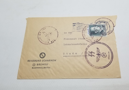 ÜZERİ NAZİ DAMGALI VE HİTLER PULLU 2. DÜNYA SAVAŞI ANTİKA MEKTUP ZARFI