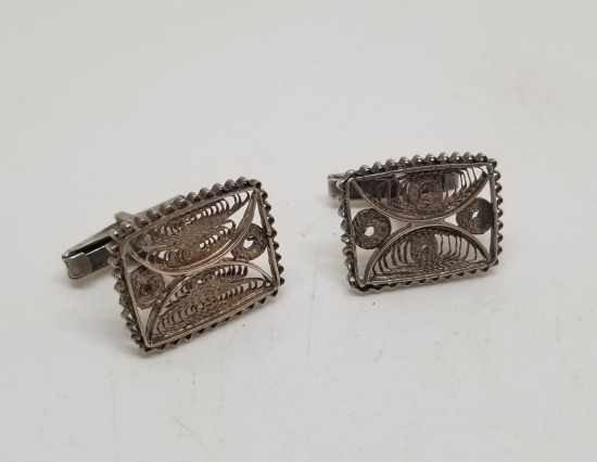 TELKARİ İŞÇİLİKLİ EL YAPIMI ANTİKA GÜMÜŞ ÇİFT KOL DÜĞMESİ