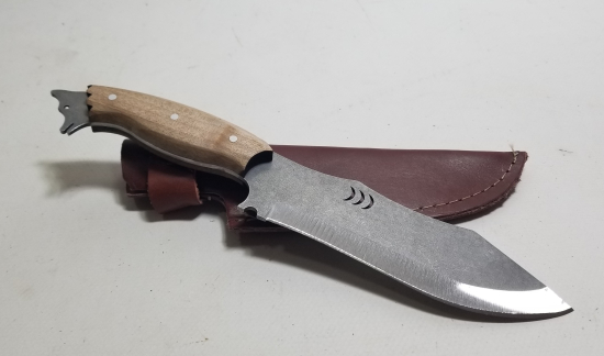 BÜYÜK BOY AHŞAP SAPLI VE KURT BAŞLI KAMPÇI BIÇAĞI