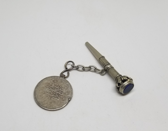 ÜZERİ DOĞAL TAŞLI OSMANLI DÖNEMİ NADİR GÜMÜŞ CEP SAATİ KURMA ANAHTARI