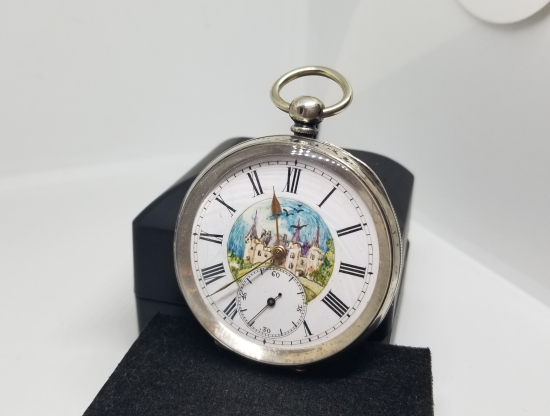 EL BOYAMA KADRANLI GÜMÜŞ KASA İNGİLİZ CEP SAATİ