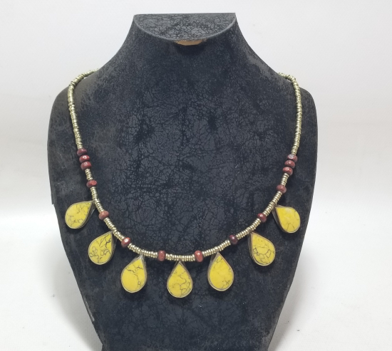 ÜZERİ DOĞAL TAŞLARLA SÜSLÜ TAMAMI EL YAPIMI TÜRKMEN İŞİ ANTİKA GERDANLIK