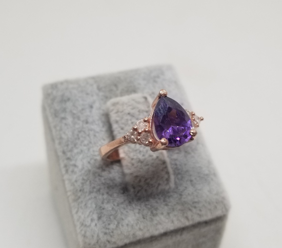 PIRLANTA VE AMETİST TAŞLI DAMLA MODEL ÖZEL YAPIM YÜZÜK
