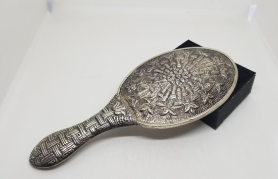 KABARTMA İŞÇİLİKLİ ANTİKA GÜMÜŞ EL AYNASI