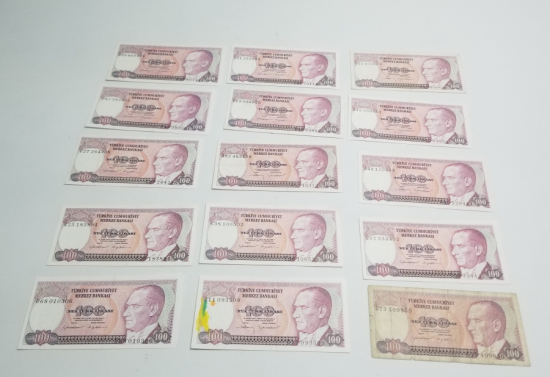 7. EMİSYON KOLEKSİYONLUK 100 LİRA KAĞIT PARA LOTU