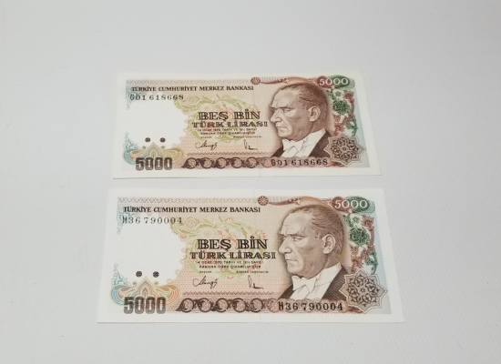 ÇOK YÜKSEK KONDİSYONDA 2 ADET 7. EMİSYON 4. TERTİP - 5000 TÜRK LİRASI-
