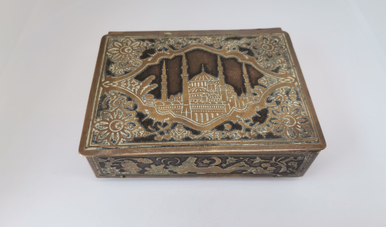 AYASOFYA CAMİ GÖRSELLİ VE AY YILDIZLI OSMANLI DÖNEMİ NADİR KAPAKLI KUTU