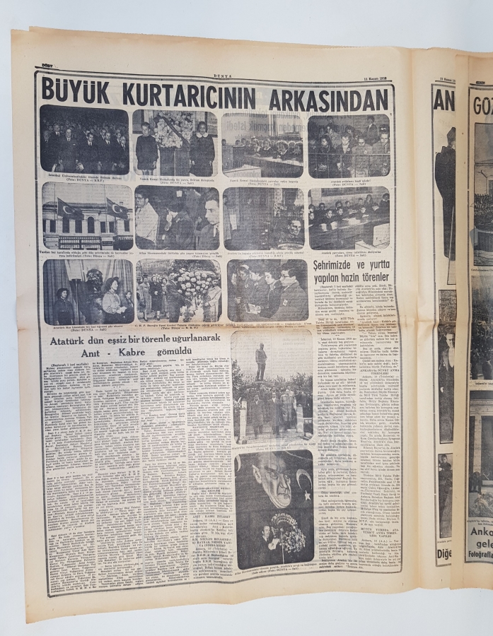 ATATÜRK'ÜN NAAŞININ ANITKABİR'E NAKLİ KONULU 11 KASIM 1953 TARİHLİ DÜNYA GAZETESİ