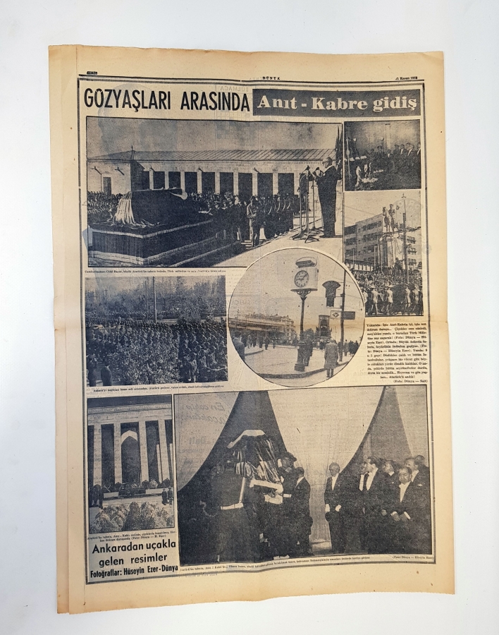 ATATÜRK'ÜN NAAŞININ ANITKABİR'E NAKLİ KONULU 11 KASIM 1953 TARİHLİ DÜNYA GAZETESİ