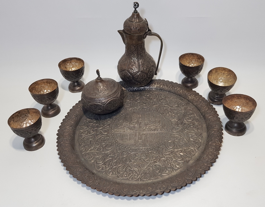 KABARTMA İŞÇİLİKLİ GÜMÜŞ KAPLAMA BOSNA KAHVE TAKIMI