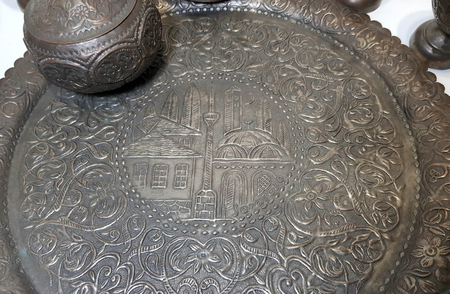 KABARTMA İŞÇİLİKLİ GÜMÜŞ KAPLAMA BOSNA KAHVE TAKIMI