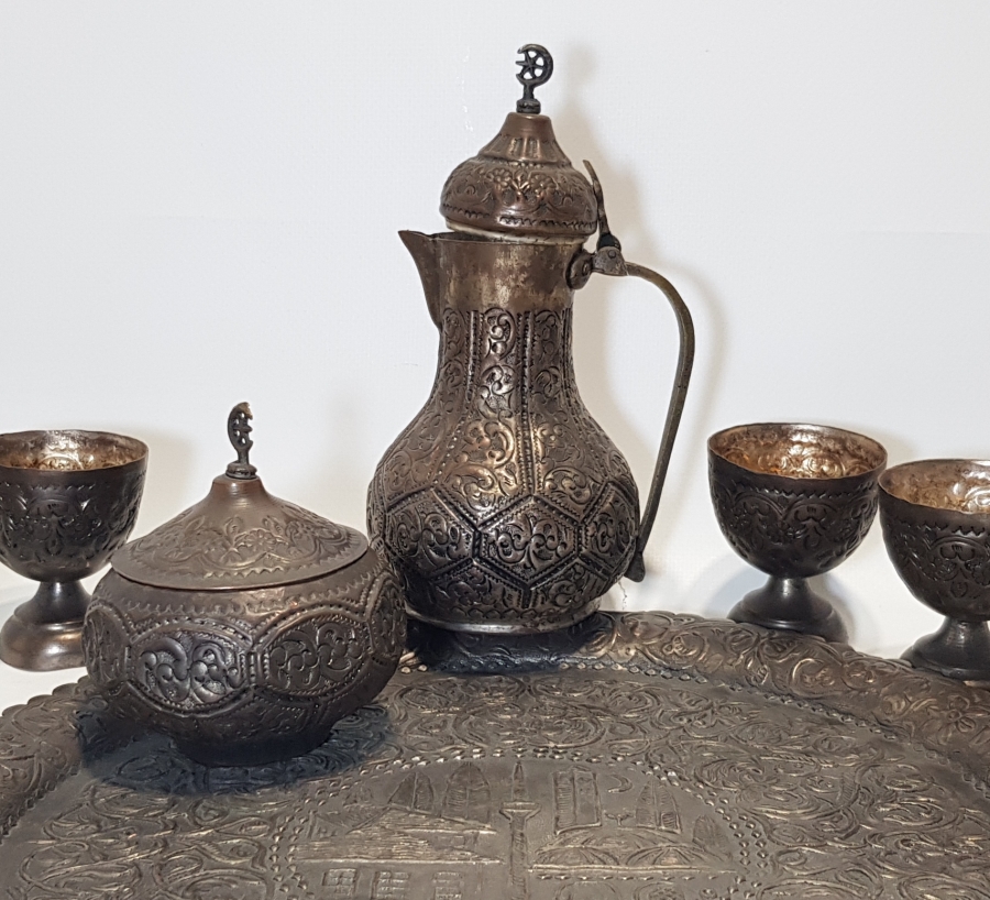 KABARTMA İŞÇİLİKLİ GÜMÜŞ KAPLAMA BOSNA KAHVE TAKIMI