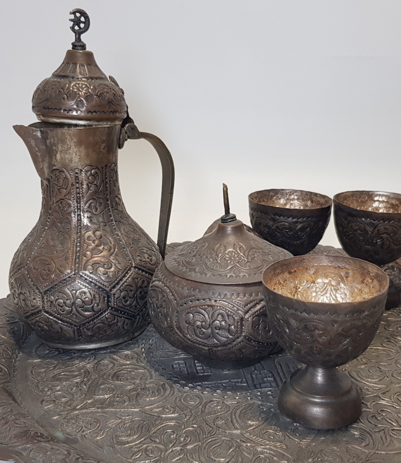 KABARTMA İŞÇİLİKLİ GÜMÜŞ KAPLAMA BOSNA KAHVE TAKIMI Bayrak Müzayede