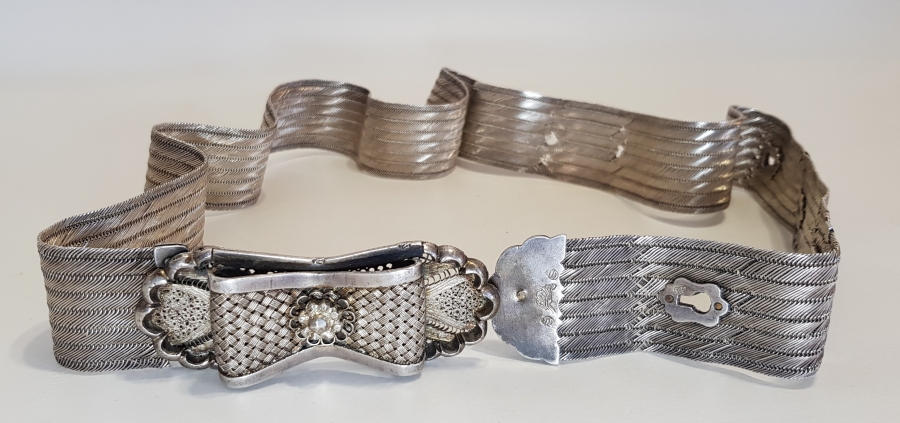 OSMANLI DÖNEMİ, TRABZON İŞİ HASIR ÖRME TUĞRALI GÜMÜŞ GELİN KEMERİ 