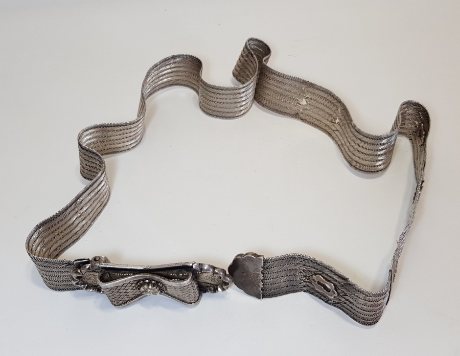 OSMANLI DÖNEMİ, TRABZON İŞİ HASIR ÖRME TUĞRALI GÜMÜŞ GELİN KEMERİ 