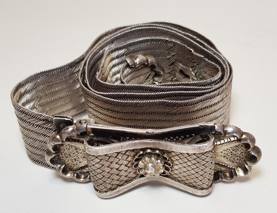 OSMANLI DÖNEMİ, TRABZON İŞİ HASIR ÖRME TUĞRALI GÜMÜŞ GELİN KEMERİ 