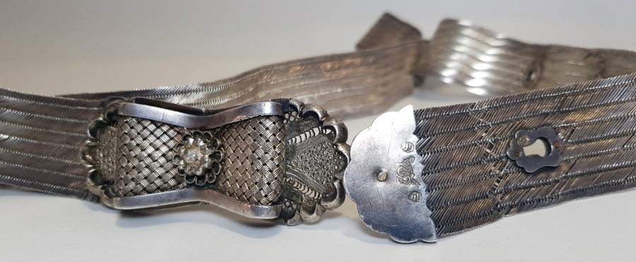 OSMANLI DÖNEMİ, TRABZON İŞİ HASIR ÖRME TUĞRALI GÜMÜŞ GELİN KEMERİ 