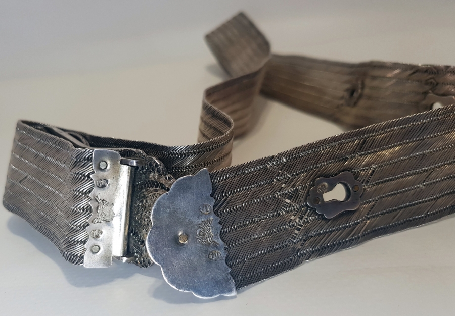 OSMANLI DÖNEMİ, TRABZON İŞİ HASIR ÖRME TUĞRALI GÜMÜŞ GELİN KEMERİ 