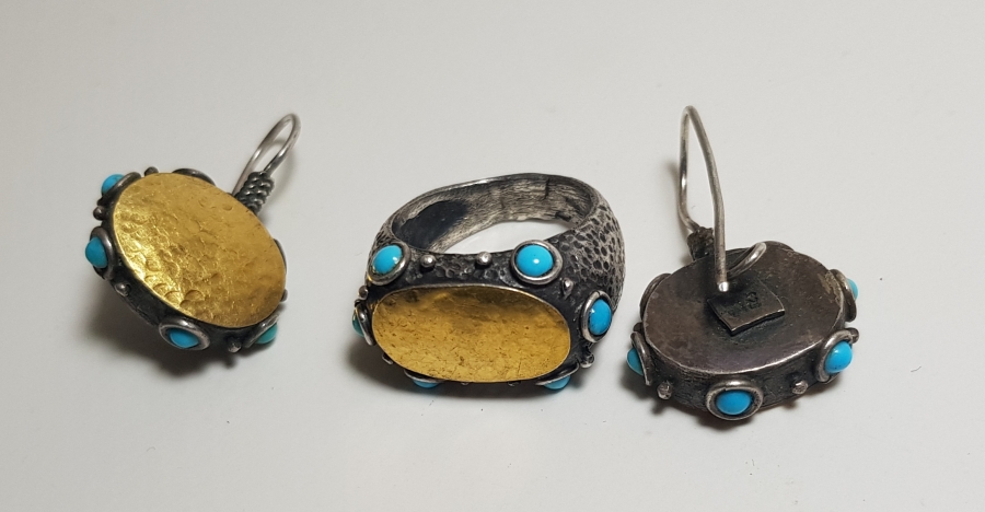 GÜMÜŞ VE ALTINDAN MAMUL ÖZEL YAPIM KÜPE YÜZÜK SETİ