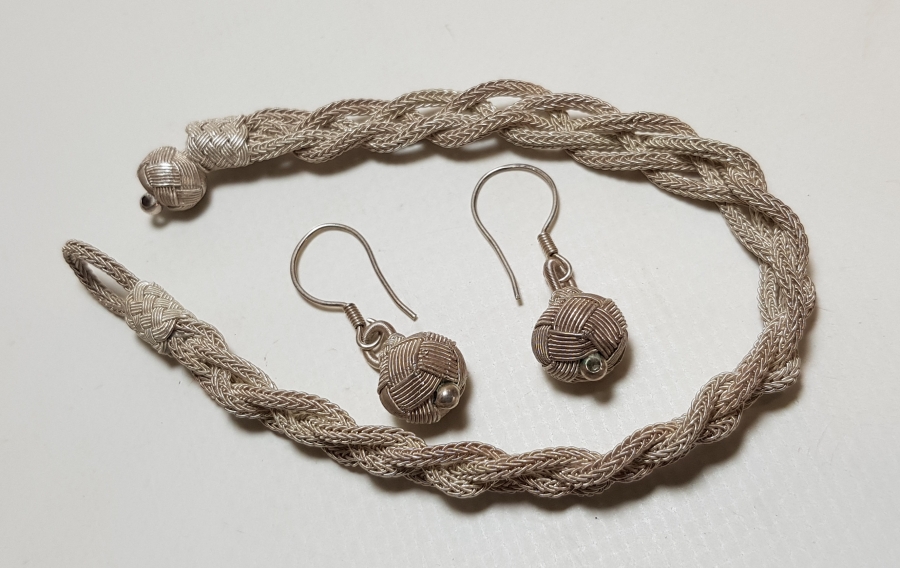 TRABZON İŞİ HASIR ÖRME GÜMÜŞ BİLEKLİK & KÜPE TAKIMI