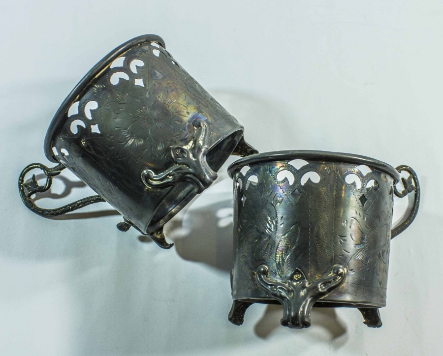 OSMANLI DÖNEMİ BİR ÇİFT TUĞRALI VE SAH DAMGALI GÜMÜŞ ISTAKA