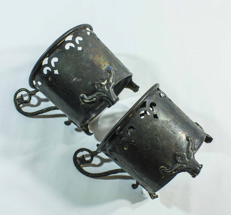 OSMANLI DÖNEMİ BİR ÇİFT TUĞRALI VE SAH DAMGALI GÜMÜŞ ISTAKA