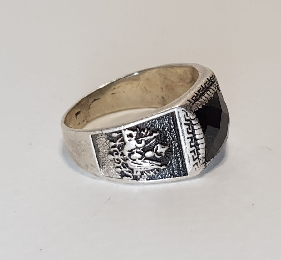 TUĞRALI VE AY YILDIZLI GÜMÜŞ ERKEK YÜZÜĞÜ