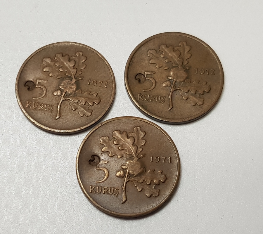 ÜÇ ADET KONTURMARKLI BAKIR 5 KURUŞ 