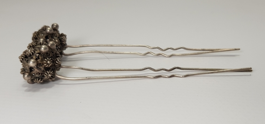 OSMANLI DÖNEMİ GÜVERSE İŞÇİLİKLİ İKİ ADET GÜMÜŞ SAÇ İĞNESİ - FİRKETE 