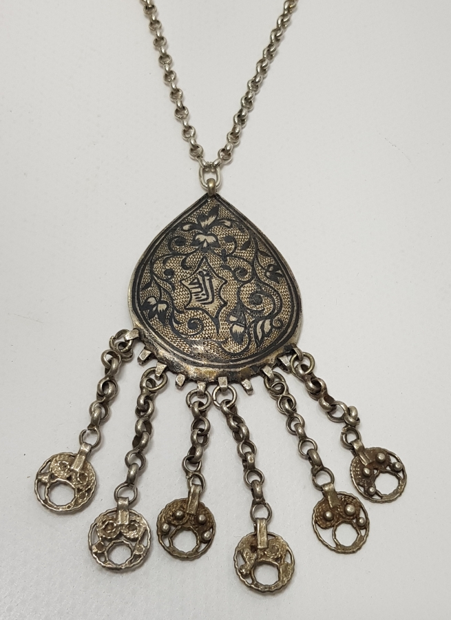 OSMANLI DÖNEMİ NADİR FORMDA SAVATLI GÜMÜŞ ARMUDİ KOLYE