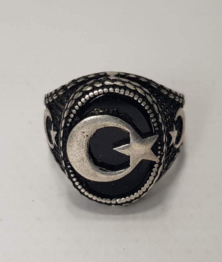 925 AYAR GÜMÜŞTEN MAMÜL AY YILDIZLI ERKEK YÜZÜĞÜ