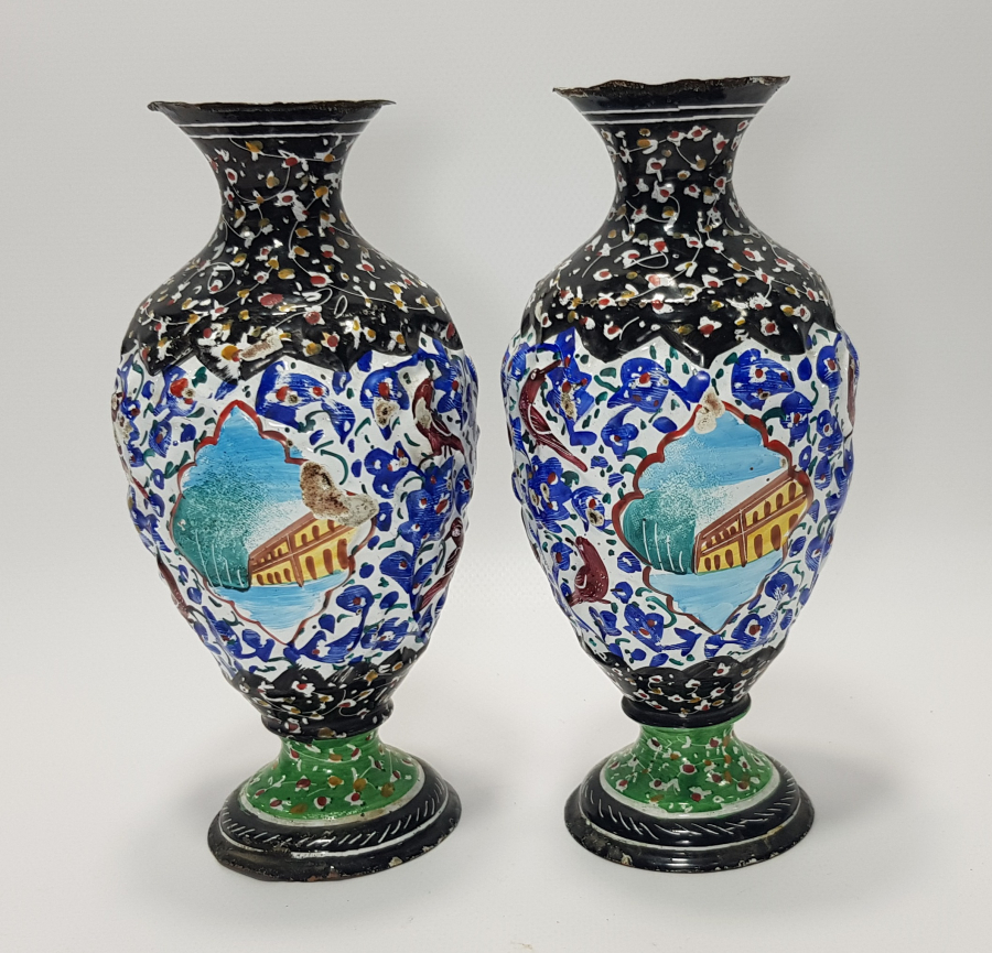 İSFAHAN İŞİ MİNELİ BİR ÇİFT VAZO