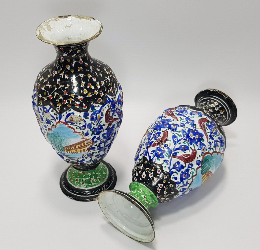 İSFAHAN İŞİ MİNELİ BİR ÇİFT VAZO