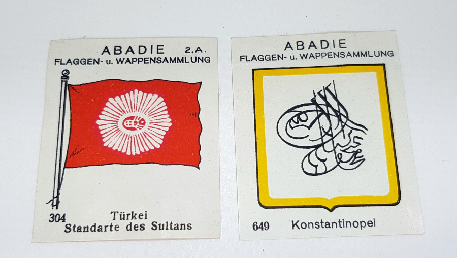 OSMANLI DÖNEMİ SALTANAT BAYRAĞI VE TUĞRA TEMALI İKİ ADET ÇİKOLATA KARTI 