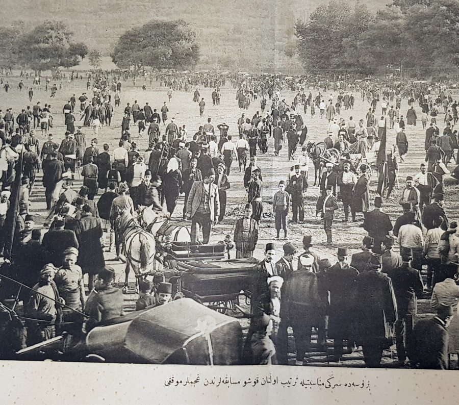 OSMANLI DÖNEMİ BURSA SERGİSİ KOŞU MÜSABAKALARI BASKI GRAVÜR