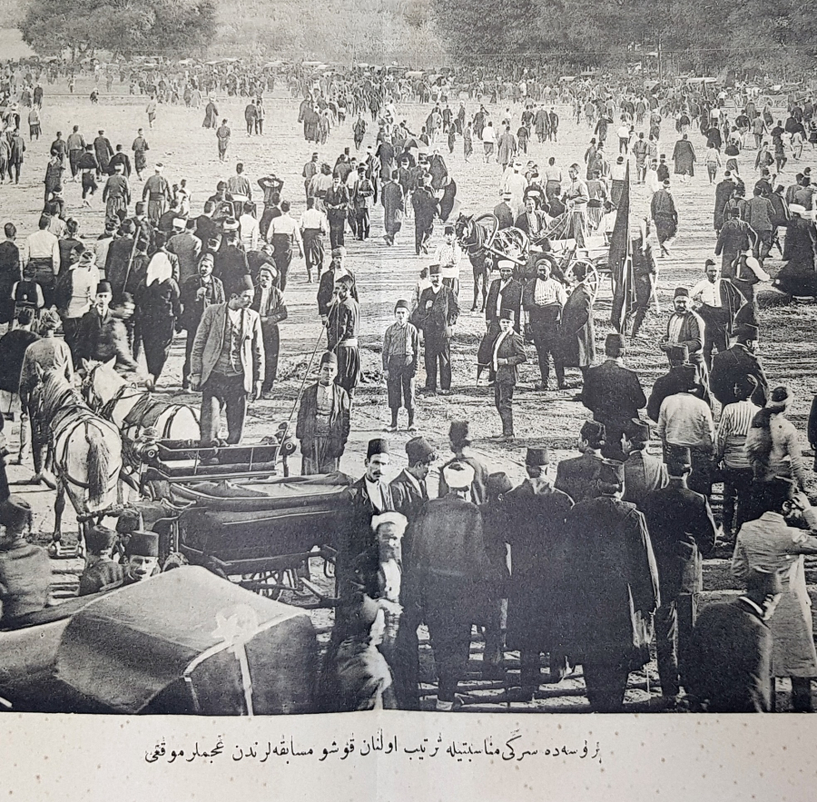 OSMANLI DÖNEMİ BURSA SERGİSİ KOŞU MÜSABAKALARI BASKI GRAVÜR