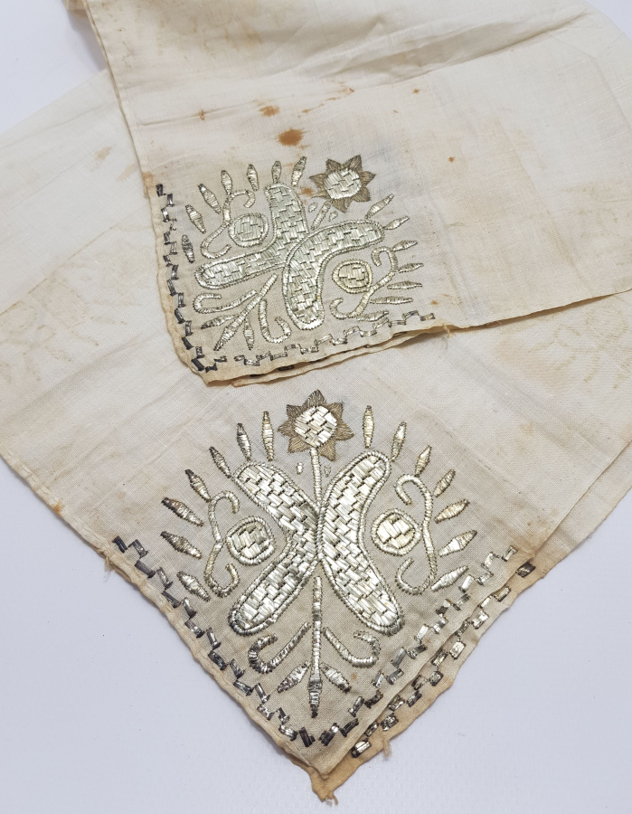 OSMANLI DÖNEMİ GÜMÜŞ TEL KIRMA İŞÇİLİKLİ MENDİL