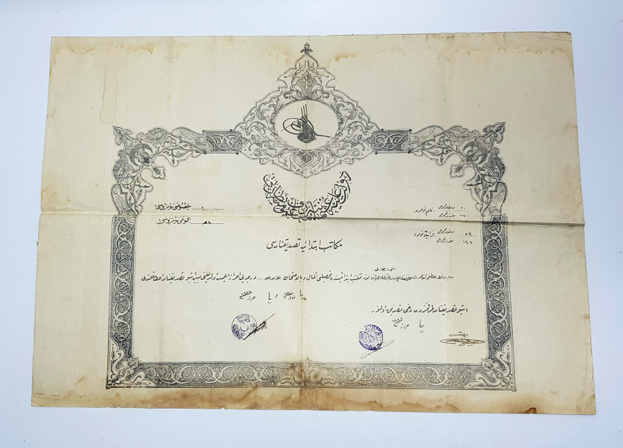 EĞİTİM TARİHİ: KASIMPAŞA MEKTEBİ İPTİDAİYESİ OSMANLICA DİPLOMA 