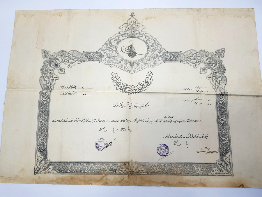 EĞİTİM TARİHİ: KASIMPAŞA MEKTEBİ İPTİDAİYESİ OSMANLICA DİPLOMA 