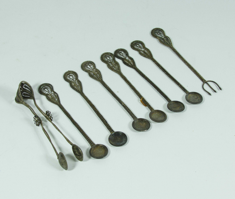 OSMANLI DÖNEMİ TELKARİ İŞÇİLİKLİ GÜMÜŞ ÇAY SETİ