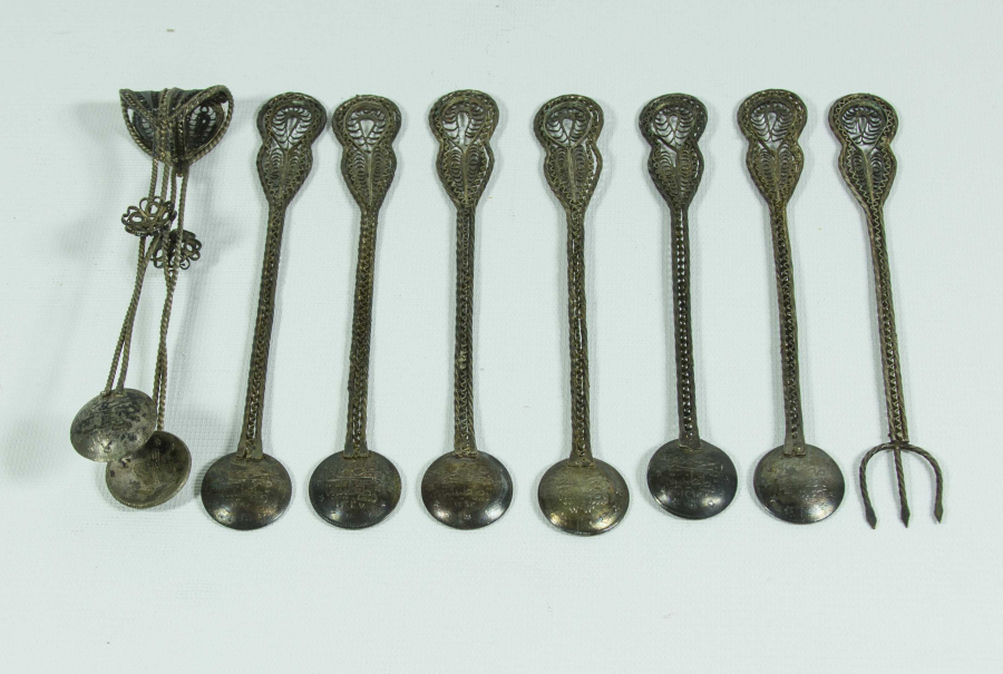 OSMANLI DÖNEMİ TELKARİ İŞÇİLİKLİ GÜMÜŞ ÇAY SETİ